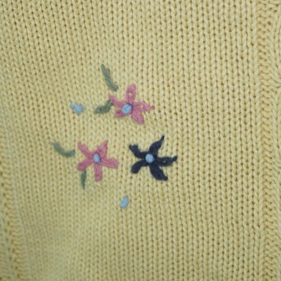 Vintage 80s Floral Embroidered Cotton Knit Sweater Medium - Picture 4 of 10
